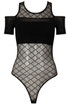 Black Lattice Mesh Cold Shoulder Bodysuit