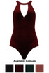 Velvet Front Cut Out Bodysuit  -  4 Colours