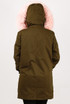 Khaki With Pink Fur Hood Fleece Lined Parka Coats