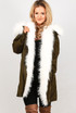 Khaki With White Fur Hood Fleece Lined Parka Coats