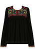 Contrast Embroidery Pleated Tops - 2 Colours