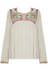 Contrast Embroidery Pleated Tops - 2 Colours