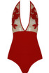Embroidery Netted Halter Neck Bodysuit - 3 Colours