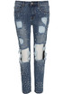 Distressed Pearls Trim Regular Jeans