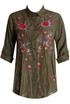 Contrast Floral Embroidered Shirt Tops - 3 Colours