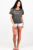 Exclusive Cat Slogan T-Shirt & Shorts Pyjama Set Grey