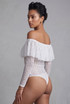 Lace Mesh Trim Frilled Bodysuit - 3 Colours