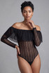 Lace Mesh Trim Frilled Bodysuit - 3 Colours