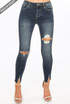 Dark Denim Slit Ankle Ripped Jeans