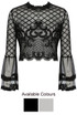 Lace Mesh Overlay Bell Sleeves Tops - 2 Colours