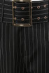 Black Wide Belt Stripe Straight Pants