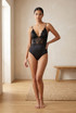 Satin Lace Mesh Bodysuit