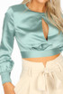 Satin Cropped Tie Up Blouse