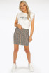 Brown Check Belted Mini Skirt