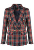 Tartan Fringe Trim Double Breasted Blazer