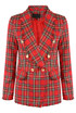 Tartan Fringe Trim Double Breasted Blazer