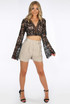 Long Sleeve Contrast Crochet Crop Top