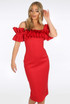 Neoprene Ruffle Bardot Midi Dress