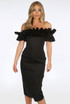 Neoprene Ruffle Bardot Midi Dress