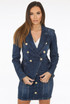 Dark Blue Wash Denim Military Blazer