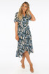 Contrast Leaf Print Wrap Dress