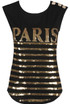 'PARIS' Gold Sequin Trim Slogan Tee