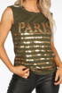 'PARIS' Gold Sequin Trim Slogan Tee