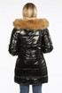 Foil Puffer Coat with Faux Fur Hood