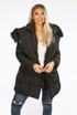 Wrap Puffer Coat with Faux Fur Hood