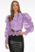  Lace Mesh Knot Collar Blouse