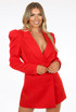Puff Shoulders Belted Blazer Dress