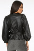 Black PU Diamante Trim Belted Wrap Blouse