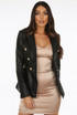 Faux Leather Golden Button Double Breast Blazer 