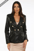Faux Leather Golden Button Double Breast Blazer 