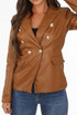 Faux Leather Golden Button Double Breast Blazer 