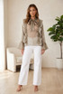 Contrast Frilled Front Knot Blouse