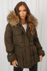 Natural Fur Hood Tie Up Parka Coat