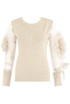 Flower Trim Mesh Sleeve Round Neck Jumper