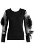Flower Trim Mesh Sleeve Round Neck Jumper