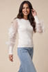 Flower Trim Mesh Sleeve Round Neck Jumper