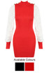 Button Trim High Neck Ribbed Jumper Dress