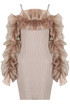 Frill Trim Cold Shoulder Ribbed Midi Dress