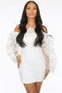 Frill Trim Cold Shoulder Ribbed Midi Dress