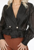 Pearl Button Trim Wrap Up Blouse