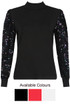 Sequin Sleeves High Neck Ribbed Jumper