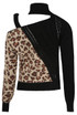 Contrast Animal Print Cut Out High Neck Knitted Jumper