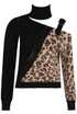 Contrast Animal Print Cut Out High Neck Knitted Jumper