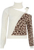 Contrast Animal Print Cut Out High Neck Knitted Jumper