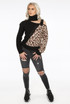Contrast Animal Print Cut Out High Neck Knitted Jumper