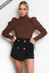 High Neck Puff Sleeve Ribbed Jumper